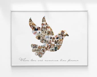 Personalized Dove Photo Collage, Custom Wall Art Gift for Anniversary, Home Decor Keepsake, Meaningful Family Print