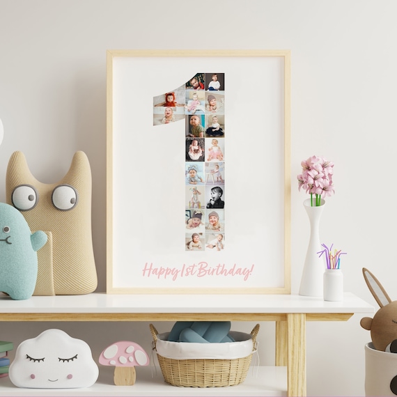 1st Birthday Photo Collage, 1st Anniversary Photo Collage, 1st Birthday Gift, Baby Photo Collage Number