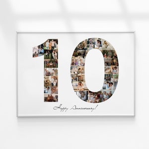 10th Birthday Photo Collage, 10th Anniversary Gift, Number Photo Collage, 10th Birthday Gift, Photo Collage Gift, 10th Anniversary Collage