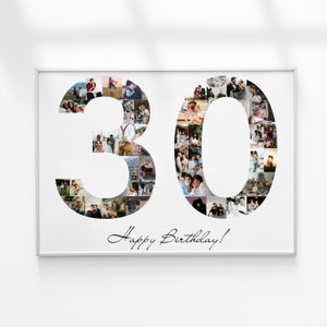 Collage photo 30e anniversaire, collage photo numéros, cadeau 30e anniversaire, cadeau collage photo