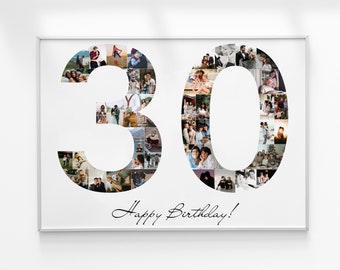 30th Birthday Photo Collage, Number Photo Collage, 30th Birthday Gift, Photo Collage Gift