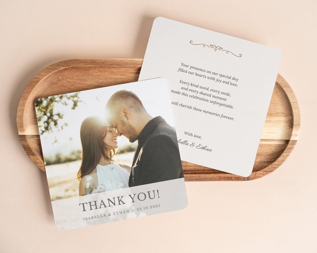 Personalized Wedding Thank You Cards, Photo Keepsake, Minimalist Design ...
