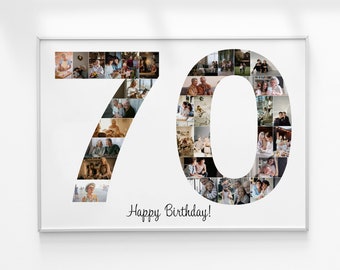 70th Birthday Photo Collage, Number Photo Collage, 70th Birthday Gift, 70th Anniversary Gift
