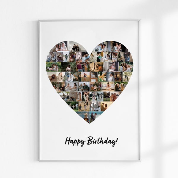 Collage de photos de coeur, collage de photos de coeur personnalisé, collage de photos d'anniversaire, cadeau d'anniversaire personnalisé