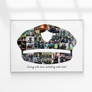 Regalo collage fotografico cappello da poliziotto, regalo personalizzato per le forze dell'ordine, regali di apprezzamento per la polizia, collage fotografico personalizzato, decorazioni per il pensionamento della polizia
