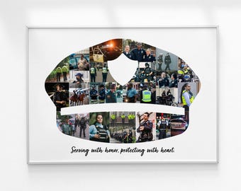 Police Hat Photo Collage Gift, Custom Law Enforcement Gift, Police Appreciation Gifts, Custom Photo Collage, Police Retirement Decorations