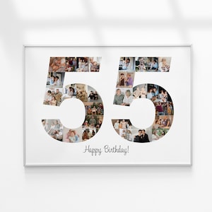55th Birthday Photo Collage, Number Photo Collage, 55th Birthday Gift, Photo Collage Gift