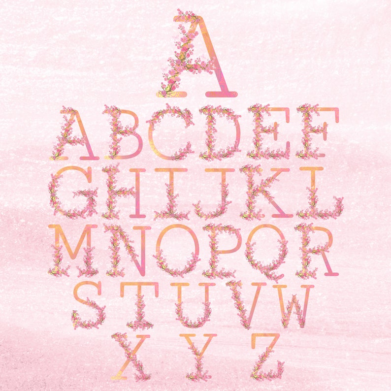 Pink Flower Alphabet Clipart Set Letters Clip Art Png Etsy