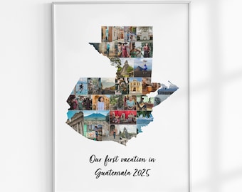Guatemala Map Personalized Photo Collage, Custom Travel Poster Collage, Vacation Wall Art, Personalized Honeymoon Keepsake, Traveler Gift