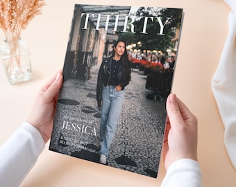 Personalized Birthday Guest Book with Photo Cover, Custom Milestone Birthday Magazine