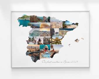 Spanien Karte Foto Collage Geschenk, jede Land Karte Foto Collage, personalisierte Spanien Reise Urlaub Souvenir Geschenk, Reisegeschenke, Reiseüberraschung