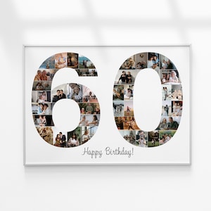 60th Birthday Photo Collage, Number Photo Collage, 60th Birthday Gift, 60th Anniversary Gift