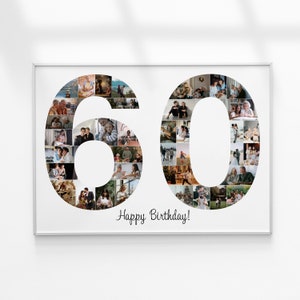 Collage photo 60e anniversaire, collage photo numéro, cadeau 60e anniversaire, cadeau 60e anniversaire