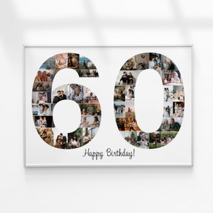 60th Birthday Photo Collage, Number Photo Collage, 60th Birthday Gift, 60th Anniversary Gift