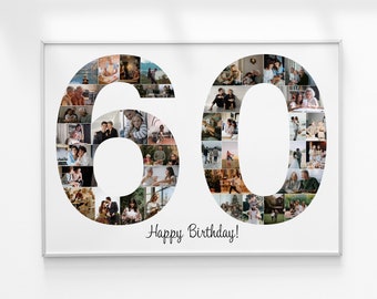 60e verjaardag fotocollage, nummer fotocollage, 60e verjaardagscadeau, 60e verjaardagscadeau
