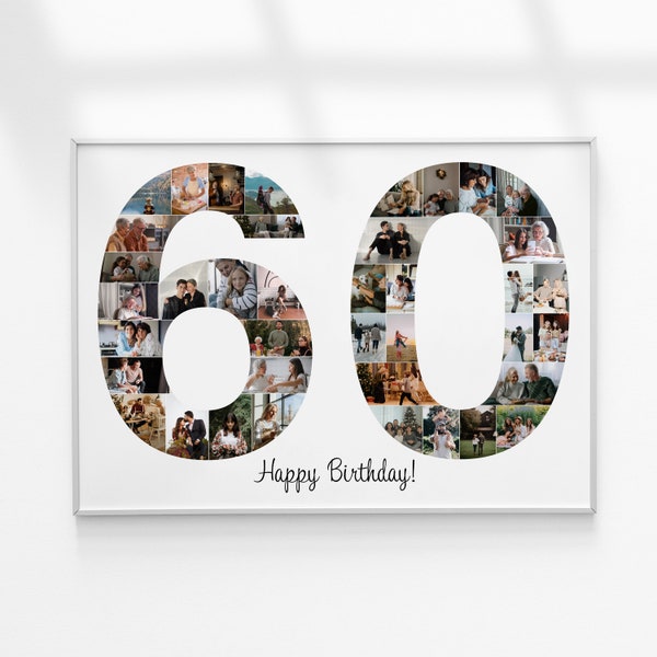 Collage de photos du 60e anniversaire, collage de photos numérotées, cadeau du 60e anniversaire, cadeau du 60e anniversaire