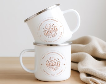 Personalized Bachelorette Camp Mug, Camping Bachelorette Enamel Mug, Lake Weekend Girls Trip, Camp Bachelorette Gifts, Custom Enamel Mug