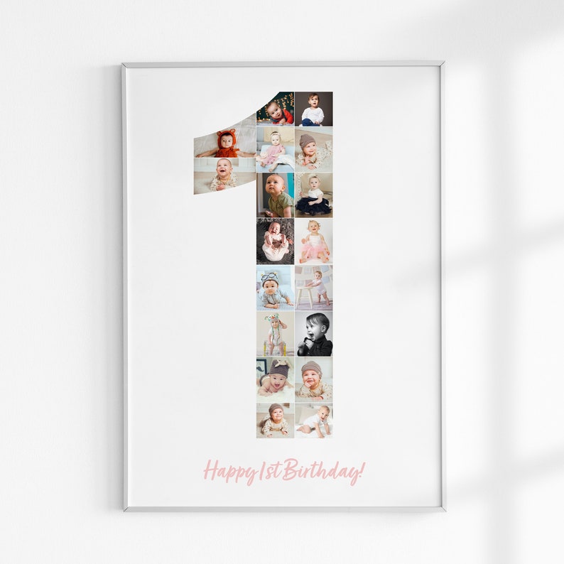 1st Birthday Photo Collage, 1st Anniversary Photo Collage, 1st Birthday Gift, Baby Photo Collage Number image 4