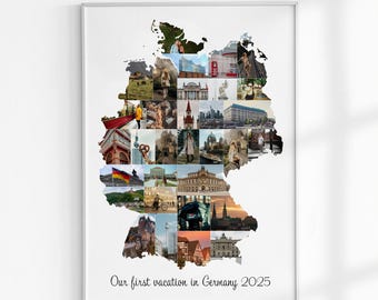 Germany Map Photo Collage Gift, Personalized Map Photo Gift, Custom Country Map, Vacation Keepsake, Birthday Photo Gift, Travel Gift for Him