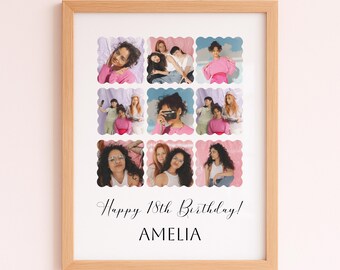 18th Birthday Gift For Daughter, Personalized Photo Collage, Custom Birthday Wall Art, 18th Birthday Party Decoration
