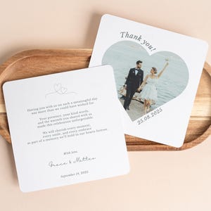 Herz Foto Hochzeit Dankesnotizen - Benutzerdefiniertes Paar Nachrichtenkarten-Set, personalisierte Gästewertschätzungskarten mit Bild & Datum