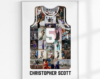 Collage de fotos con números deportivos, collage de fotos con camisetas de baloncesto, regalo para la noche de despedida de los jugadores de último año de baloncesto, collage de fotos de cumpleaños, regalo de collage de fotos para entrenadores