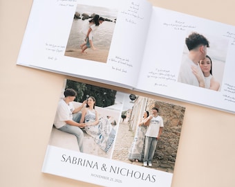 Engagement Photo Guest Book, Modern Wedding Wish Book with Printed Pictures