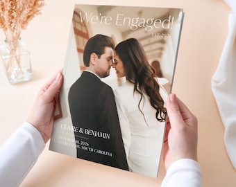Engagement Magazine Photo Album, Modern Editorial Couple Keepsake, Custom Softcover Pre-Wedding Book, Personalized Fiance Gift
