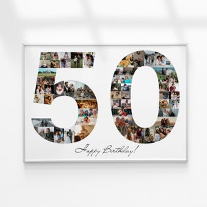 50th Birthday Photo Collage, Number Photo Collage, 50th Birthday Gift, Photo Collage Gift