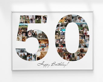 Kolaż zdjęć z okazji 50. urodzin, kolaż zdjęć z numerami, prezent na 50. urodziny, prezent z kolażu zdjęć