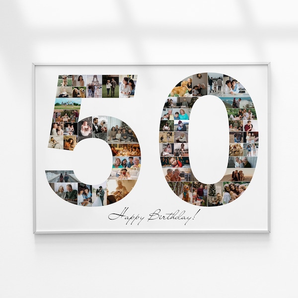 50th Birthday Photo Collage, Number Photo Collage, 50th Birthday Gift, Photo Collage Gift