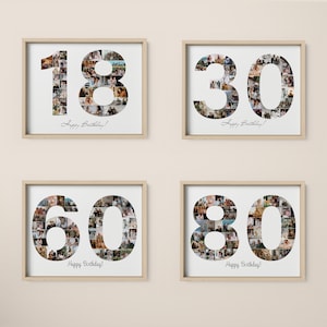Any Number Photo Collage, 18th Birthday Gift, 30th Birthday Gift, 40th Birthday Photo Collage, Number Photo Collage, Photo Collage Gift
