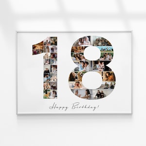 18th Birthday Gift, 18th Birthday Photo Collage, Number Photo Collage, Photo Collage Gift