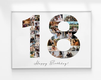 18th Birthday Gift, 18th Birthday Photo Collage, Number Photo Collage, Photo Collage Gift