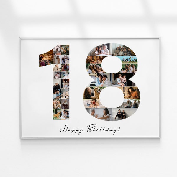 18th Birthday Gift, 18th Birthday Photo Collage, Number Photo Collage, Photo Collage Gift
