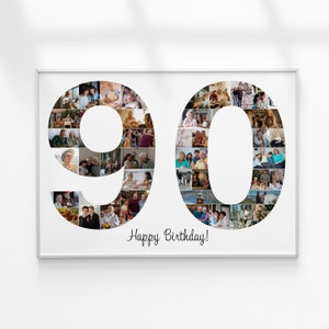 90th Birthday Photo Collage, Number Photo Collage, 90th Birthday Gift, Photo Collage Gift