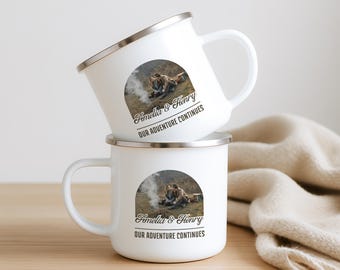 Personalisierte Camping Tasse, Foto & Name, Abenteuer Andenken