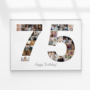 75th Birthday Photo Collage, Number Photo Collage, 75th Birthday Gift, Photo Collage Gift