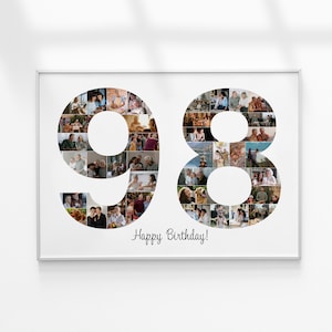 98th Birthday Photo Collage, Number Photo Collage, 98th Birthday Gift, Photo Collage Gift
