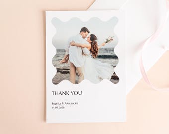 Wedding Thank You Cards With Photo, Personalized Printed Notes With Envelopes, A6 or 5x7 Scalloped Card