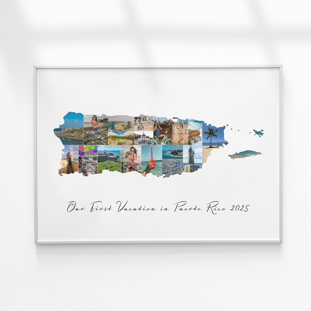Puerto Rico Map Personalized Photo Collage, Custom Travel Poster ...