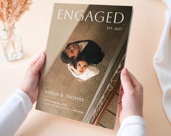 Engagement Magazine Photo Book, Personalized Engagement Album, Proposal Keepsake, Custom Couple Album