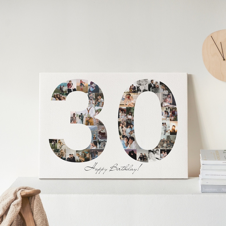 30th Birthday Photo Collage Canvas, Number Photo Collage, 30th Birthday ...