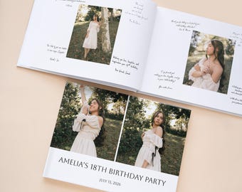 Personalized 18th Birthday Guest Book with Photos, Hardcover Keepsake Memory Book