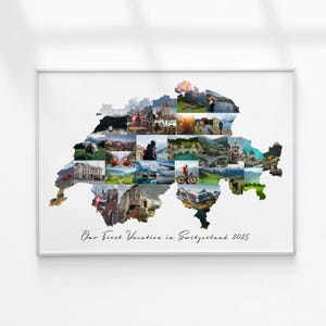 Cadeau collage photo de carte de la Suisse, cadeau photo de carte personnalisée, carte de pays personnalisée, souvenir de vacances, cadeau de voyage pour lui, cadeau d'anniversaire