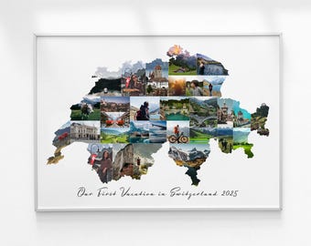 Switzerland Map Photo Collage Gift, Personalized Map Photo Gift, Custom Country Map, Vacation Keepsake, Travel Gift for Him, Birthday Gift