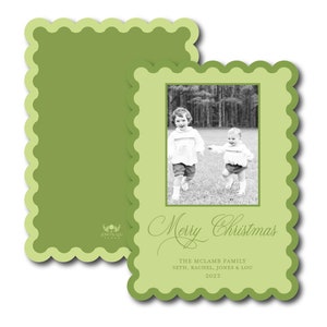 Green Scallop Christmas Card, Grandmillennial Christmas Card, Wavy Edge Christmas Card, Preppy Christmas, Classic, Traditional Christmas