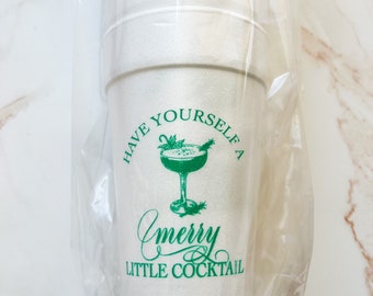 Merry Little Cocktail Styrofoam Cups, Christmas Cocktail Foam Cups, Hostess Gift, Martini, Christmas Party Cup