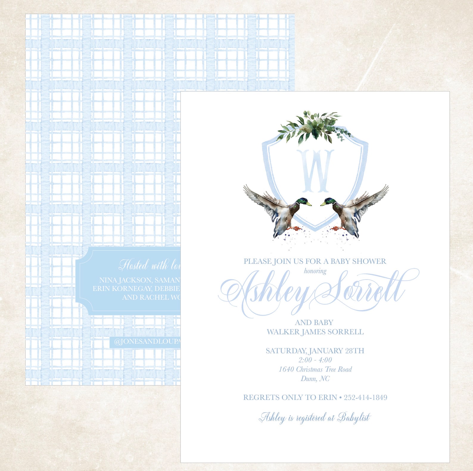 Mallard Baby Shower Invitation Watercolor Baby Boy Shower Etsy
