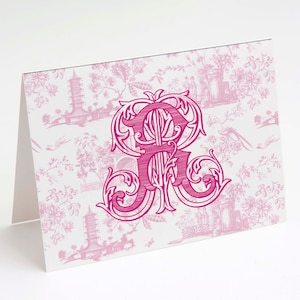 Roze Chinoiserie Gevouwen Briefpapier, Blauw Briefpapier, Dank u Notities, Grandmillenial Briefpapier, Chintz Briefpapier, Verjaardagscadeau